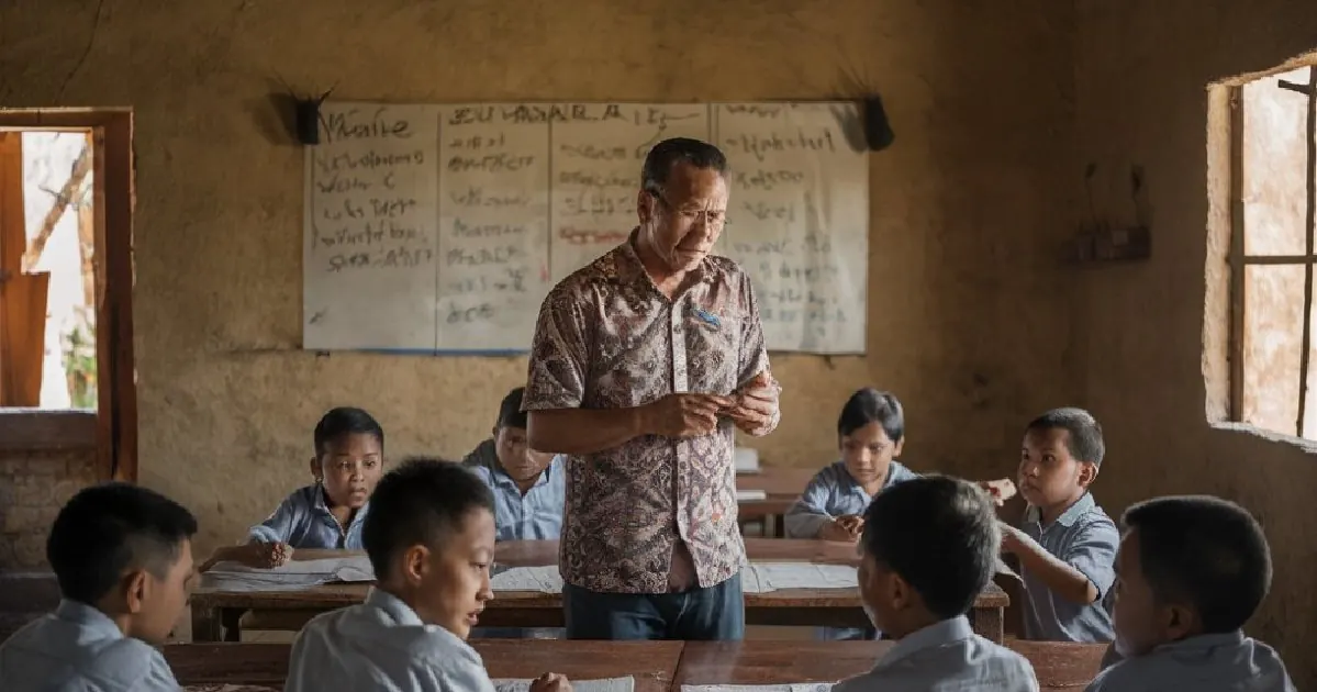 Guru mengajar di ruang kelas di Aceh